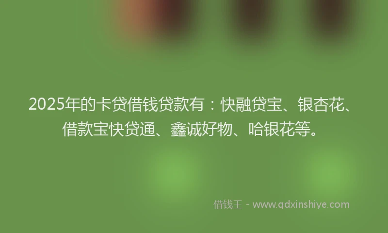 2025年的卡贷借钱贷款有：快融贷宝、银杏花、借款宝快贷通、鑫诚好物、哈银花等。