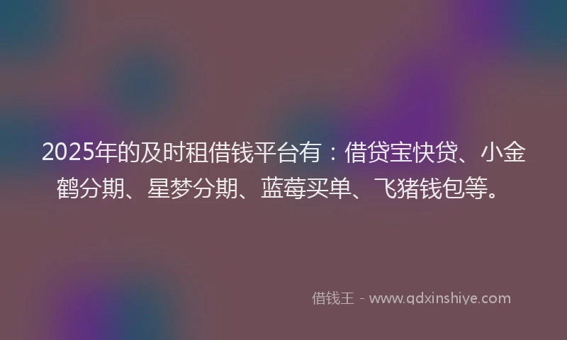 2025年的及时租借钱平台有：借贷宝快贷、小金鹤分期、星梦分期、蓝莓买单、飞猪钱包等。