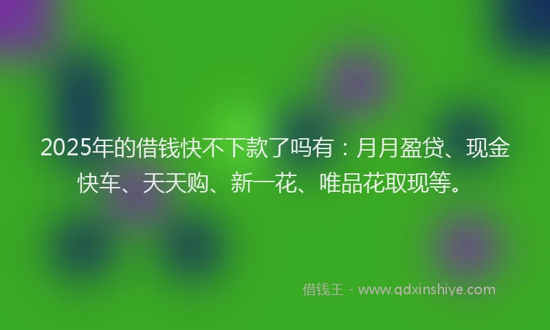 2025年的借钱快不下款了吗有：月月盈贷、现金快车、天天购、新一花、唯品花取现等。