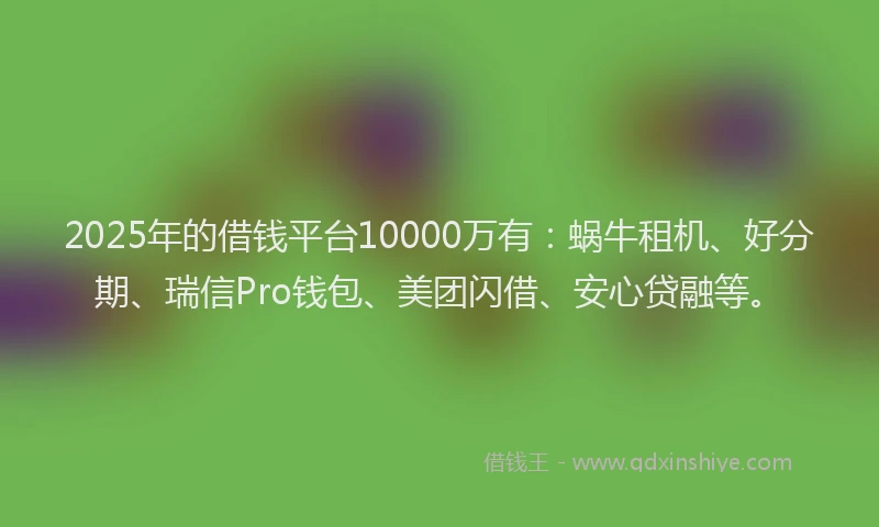 2025年的借钱平台10000万有：蜗牛租机、好分期、瑞信Pro钱包、美团闪借、安心贷融等。