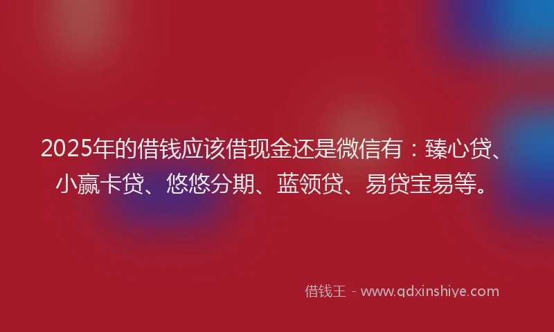 2025年的借钱应该借现金还是微信有：臻心贷、小赢卡贷、悠悠分期、蓝领贷、易贷宝易等。
