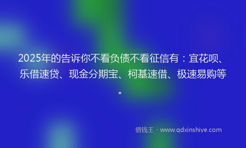 2025年的告诉你不看负债不看征信有：宜花呗、乐借速贷、现金分期宝、柯基速借、极速易购等。
