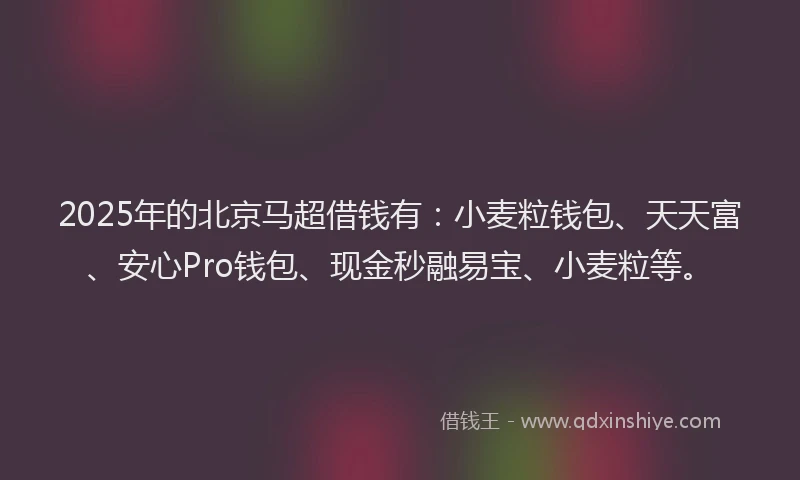 2025年的北京马超借钱有：小麦粒钱包、天天富、安心Pro钱包、现金秒融易宝、小麦粒等。