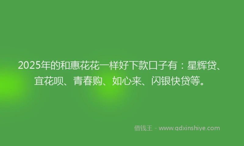 2025年的和惠花花一样好下款口子有：星辉贷、宜花呗、青春购、如心来、闪银快贷等。