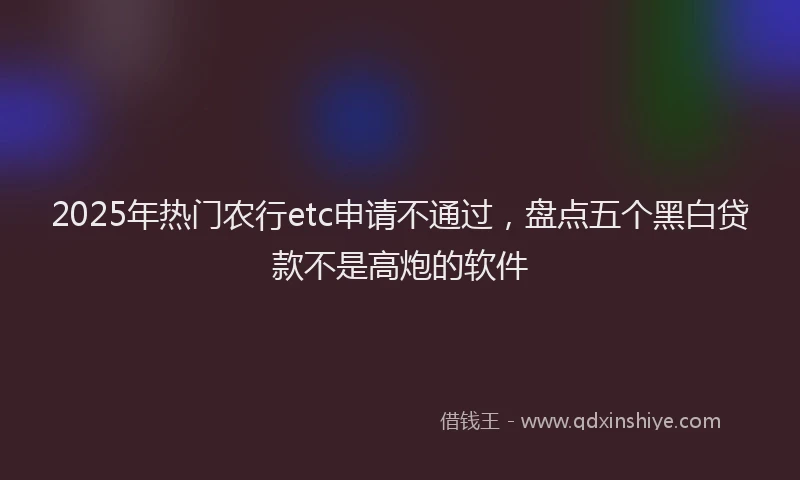 2025年热门农行etc申请不通过，盘点五个黑白贷款不是高炮的软件