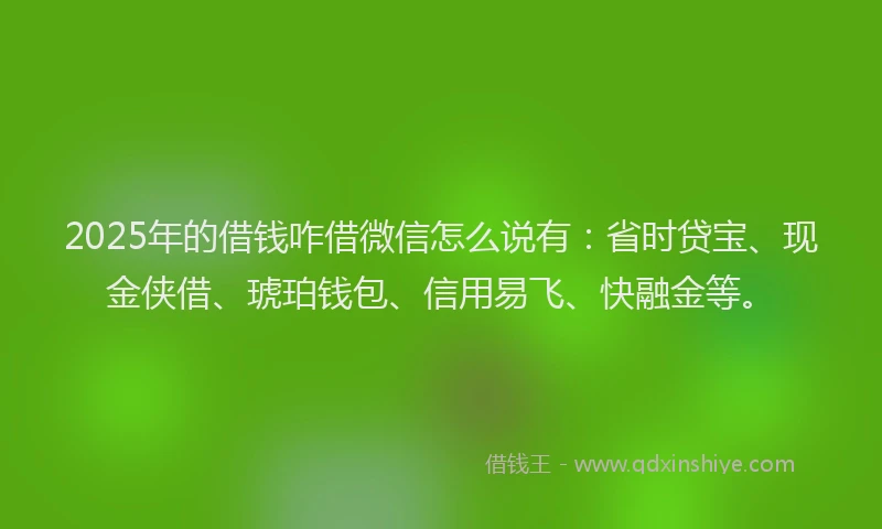 2025年的借钱咋借微信怎么说有：省时贷宝、现金侠借、琥珀钱包、信用易飞、快融金等。