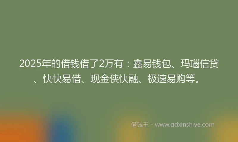 2025年的借钱借了2万有：鑫易钱包、玛瑙信贷、快快易借、现金侠快融、极速易购等。