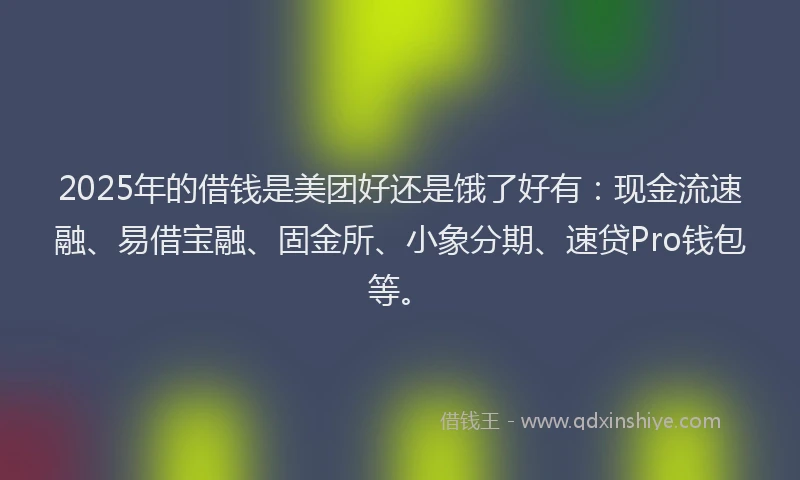 2025年的借钱是美团好还是饿了好有：现金流速融、易借宝融、固金所、小象分期、速贷Pro钱包等。