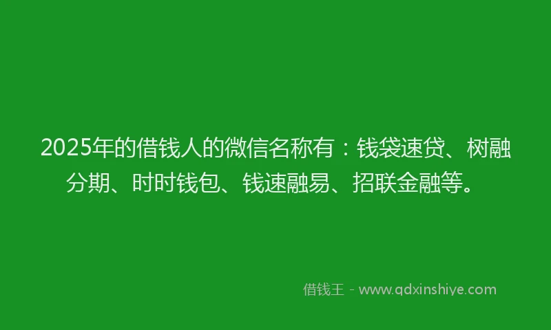 2025年的借钱人的微信名称有：钱袋速贷、树融分期、时时钱包、钱速融易、招联金融等。