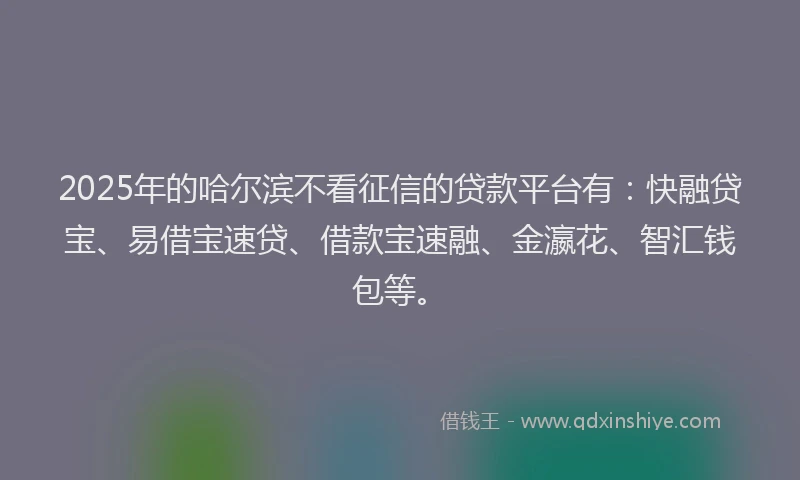 2025年的哈尔滨不看征信的贷款平台有：快融贷宝、易借宝速贷、借款宝速融、金瀛花、智汇钱包等。