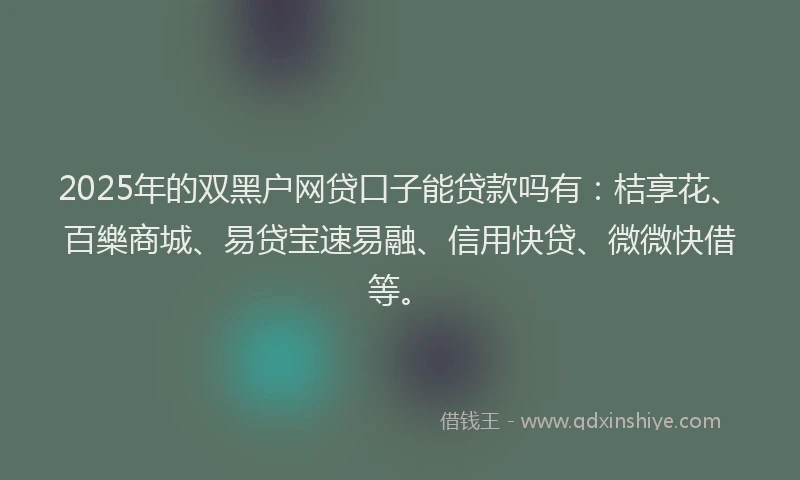 2025年的双黑户网贷口子能贷款吗有：桔享花、百樂商城、易贷宝速易融、信用快贷、微微快借等。