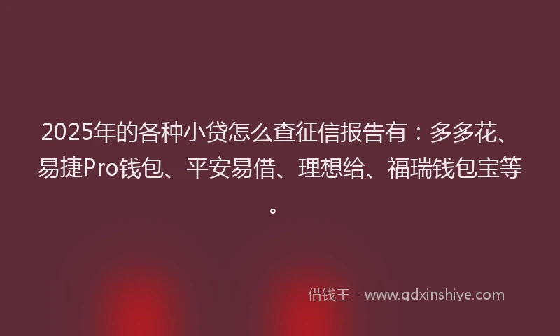 2025年的各种小贷怎么查征信报告有：多多花、易捷Pro钱包、平安易借、理想给、福瑞钱包宝等。