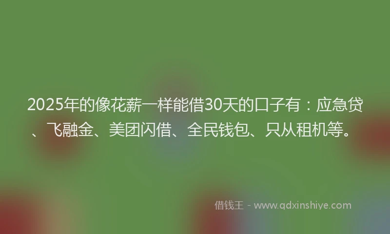 2025年的像花薪一样能借30天的口子有：应急贷、飞融金、美团闪借、全民钱包、只从租机等。