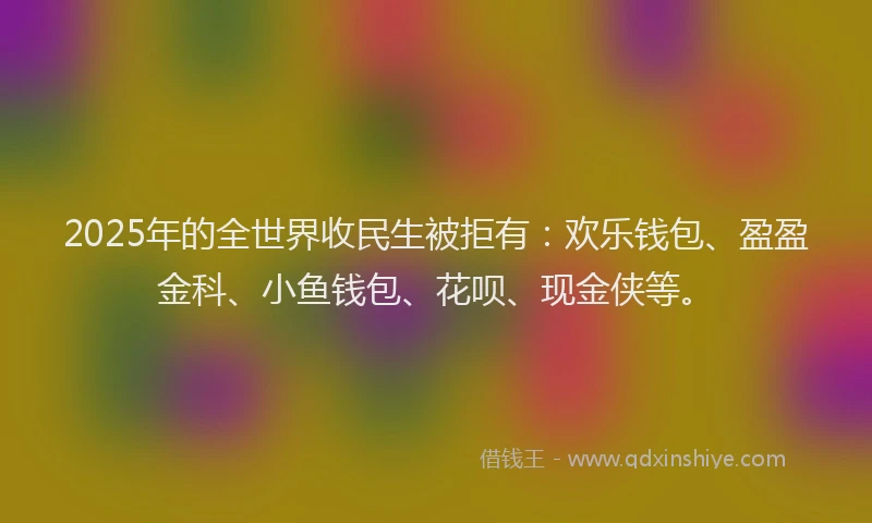 2025年的全世界收民生被拒有：欢乐钱包、盈盈金科、小鱼钱包、花呗、现金侠等。