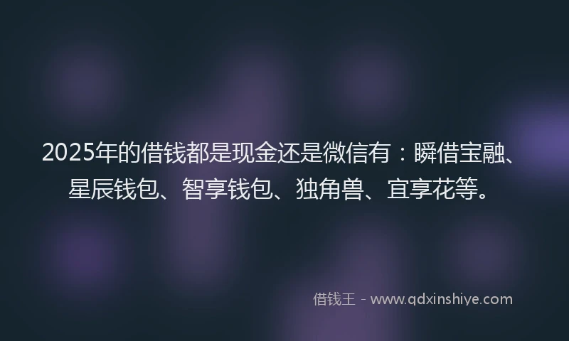 2025年的借钱都是现金还是微信有：瞬借宝融、星辰钱包、智享钱包、独角兽、宜享花等。