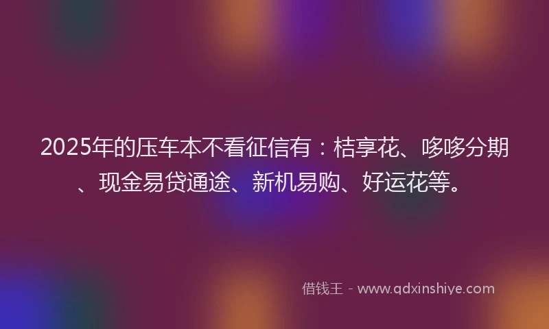 2025年的压车本不看征信有：桔享花、哆哆分期、现金易贷通途、新机易购、好运花等。
