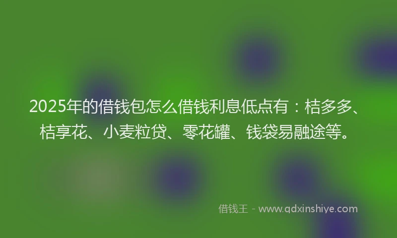 2025年的借钱包怎么借钱利息低点有：桔多多、桔享花、小麦粒贷、零花罐、钱袋易融途等。