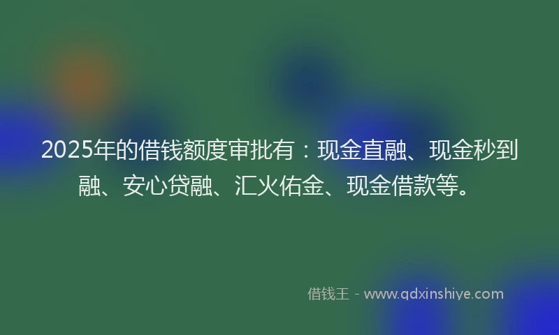 2025年的借钱额度审批有：现金直融、现金秒到融、安心贷融、汇火佑金、现金借款等。