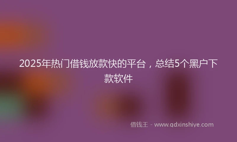 2025年热门借钱放款快的平台，总结5个黑户下款软件