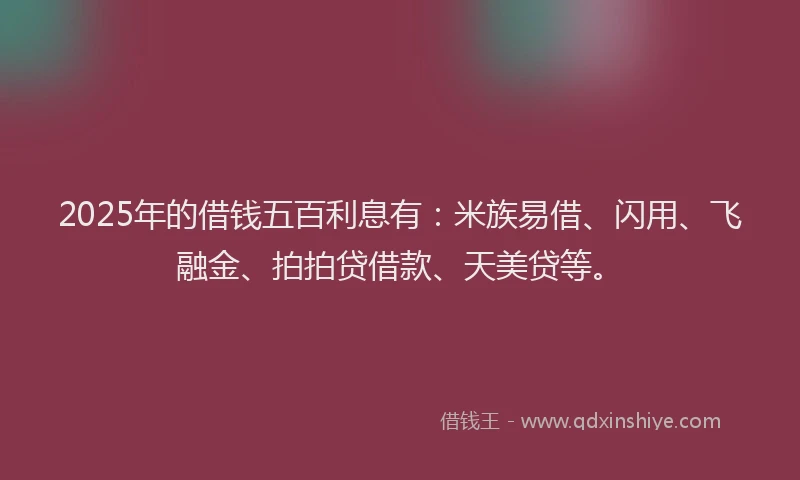 2025年的借钱五百利息有：米族易借、闪用、飞融金、拍拍贷借款、天美贷等。