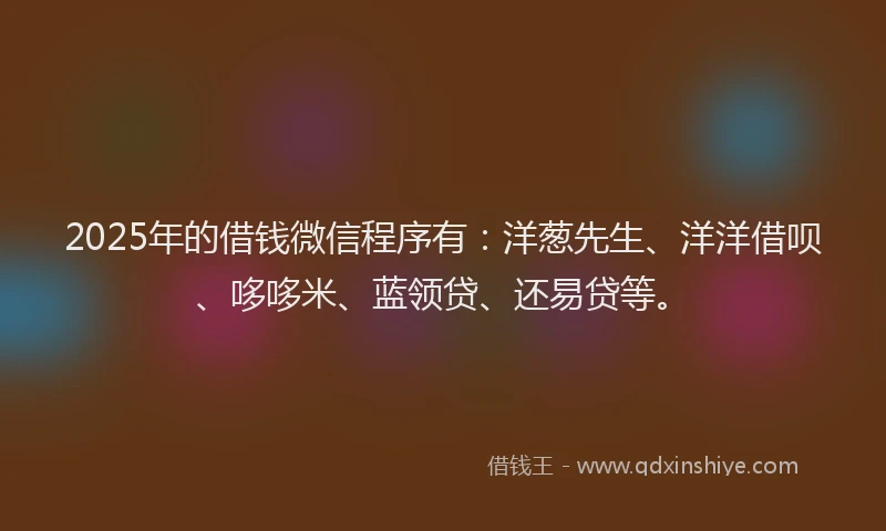 2025年的借钱微信程序有：洋葱先生、洋洋借呗、哆哆米、蓝领贷、还易贷等。