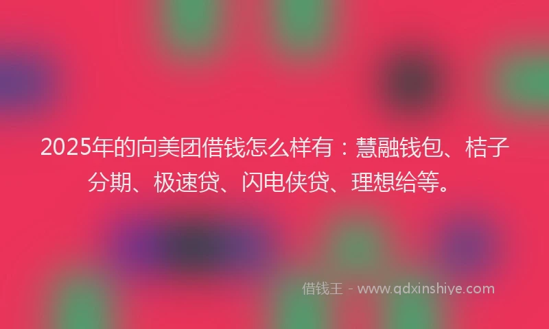 2025年的向美团借钱怎么样有：慧融钱包、桔子分期、极速贷、闪电侠贷、理想给等。
