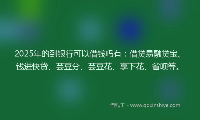 2025年的到银行可以借钱吗有：借贷易融贷宝、钱进快贷、芸豆分、芸豆花、享下花、省呗等。