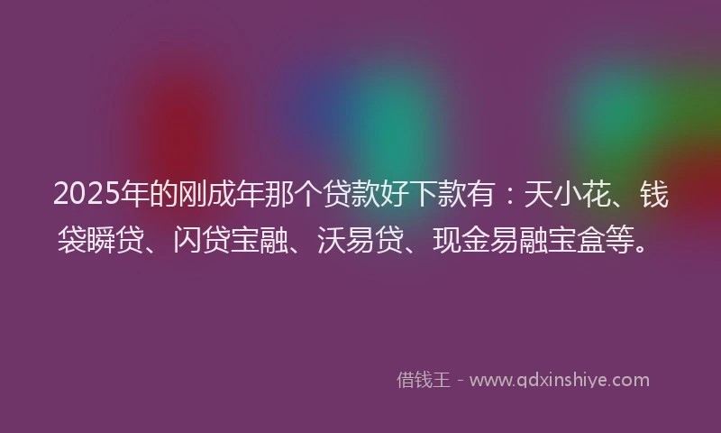 2025年的刚成年那个贷款好下款有:天小花、钱袋瞬贷、闪贷宝融、沃易贷、现金易融宝盒等。
