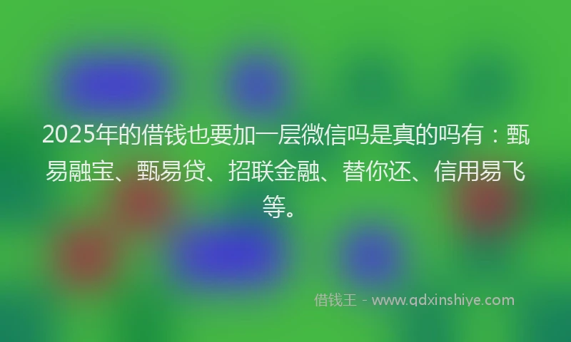 2025年的借钱也要加一层微信吗是真的吗有：甄易融宝、甄易贷、招联金融、替你还、信用易飞等。