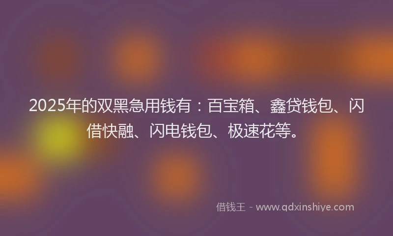 2025年的双黑急用钱有：百宝箱、鑫贷钱包、闪借快融、闪电钱包、极速花等。
