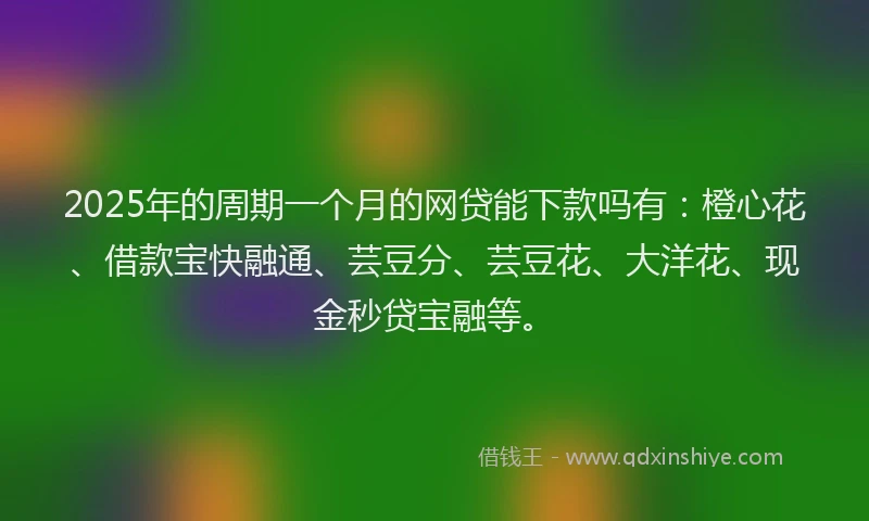 2025年的周期一个月的网贷能下款吗有：橙心花、借款宝快融通、芸豆分、芸豆花、大洋花、现金秒贷宝融等。