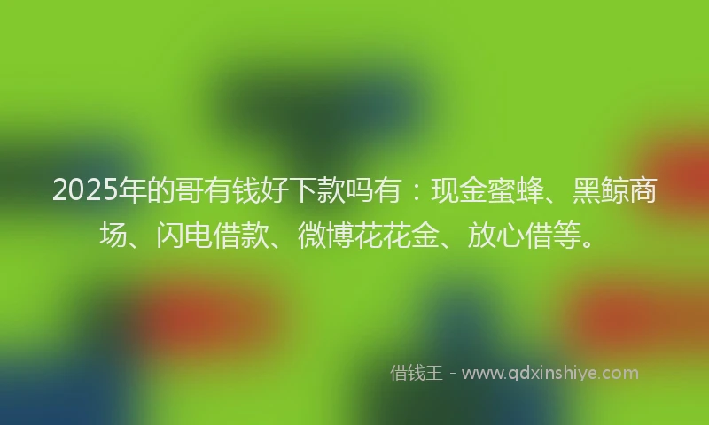 2025年的哥有钱好下款吗有：现金蜜蜂、黑鲸商场、闪电借款、微博花花金、放心借等。