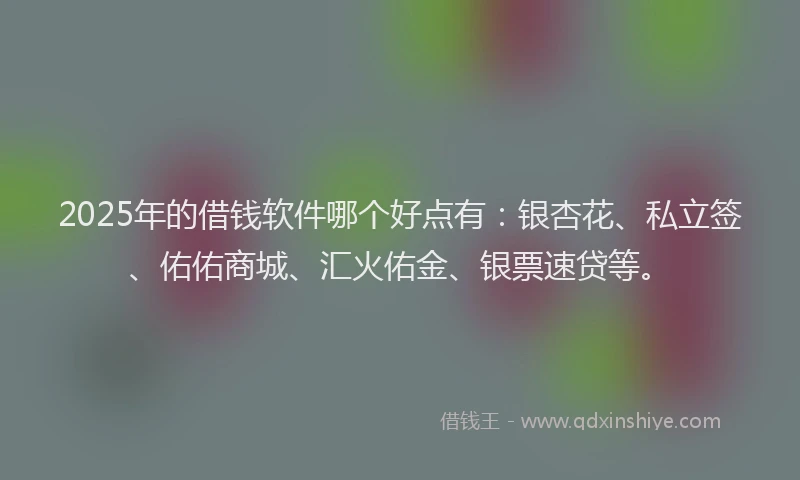 2025年的借钱软件哪个好点有：银杏花、私立签、佑佑商城、汇火佑金、银票速贷等。
