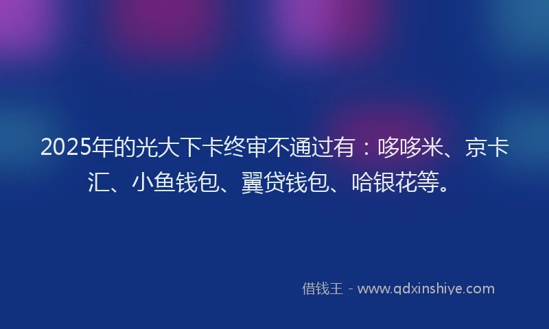 2025年的光大下卡终审不通过有：哆哆米、京卡汇、小鱼钱包、翼贷钱包、哈银花等。