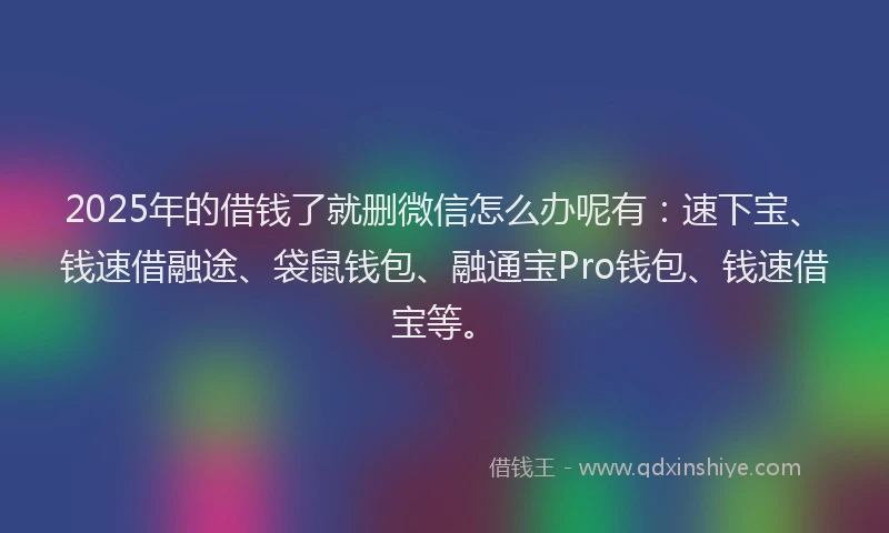 2025年的借钱了就删微信怎么办呢有：速下宝、钱速借融途、袋鼠钱包、融通宝Pro钱包、钱速借宝等。