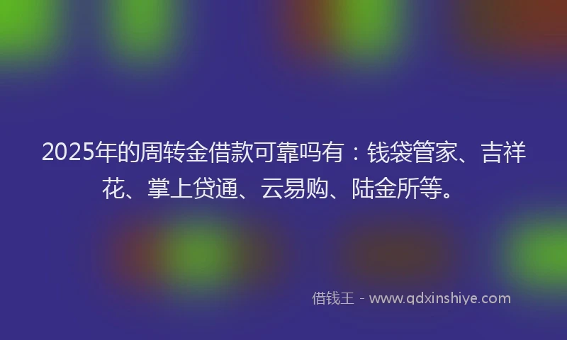 2025年的周转金借款可靠吗有：钱袋管家、吉祥花、掌上贷通、云易购、陆金所等。