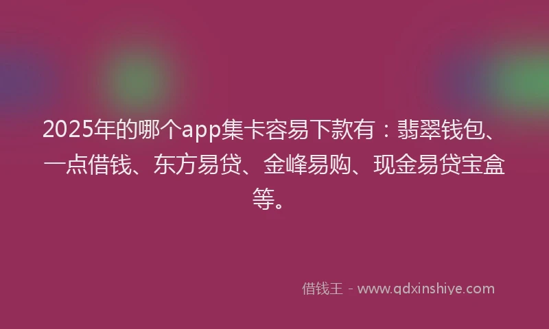 2025年的哪个app集卡容易下款有：翡翠钱包、一点借钱、东方易贷、金峰易购、现金易贷宝盒等。