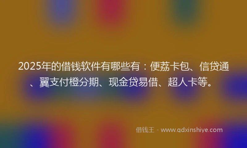 2025年的借钱软件有哪些有：便荔卡包、信贷通、翼支付橙分期、现金贷易借、超人卡等。