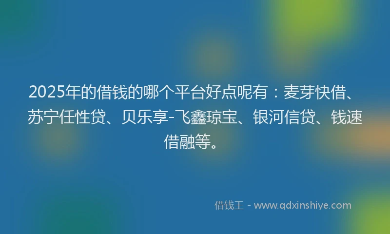 2025年的借钱的哪个平台好点呢有：麦芽快借、苏宁任性贷、贝乐享-飞鑫琼宝、银河信贷、钱速借融等。