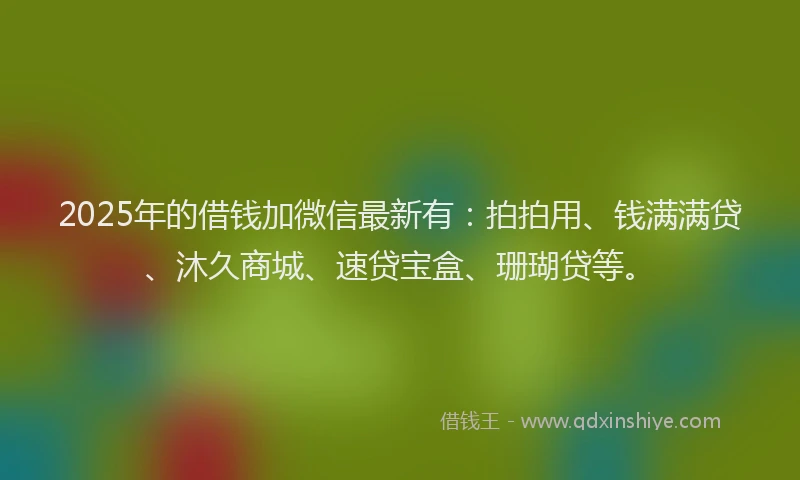 2025年的借钱加微信最新有：拍拍用、钱满满贷、沐久商城、速贷宝盒、珊瑚贷等。