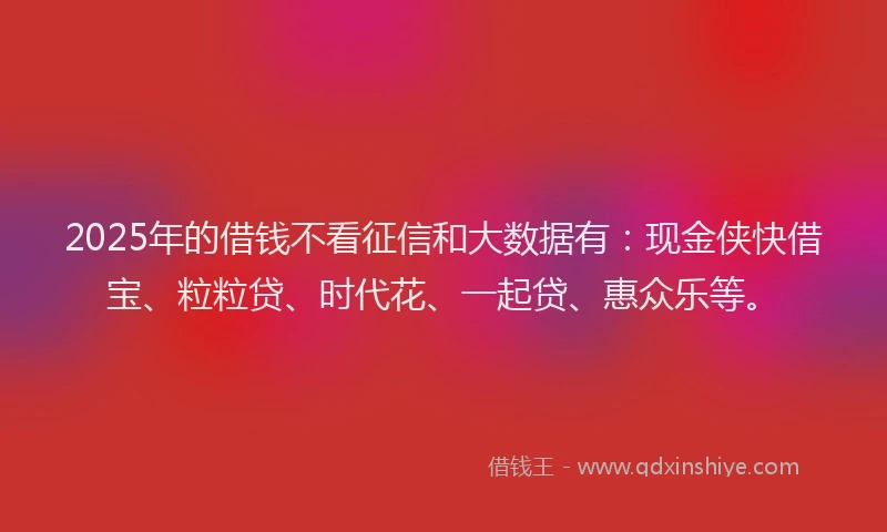 2025年的借钱不看征信和大数据有：现金侠快借宝、粒粒贷、时代花、一起贷、惠众乐等。