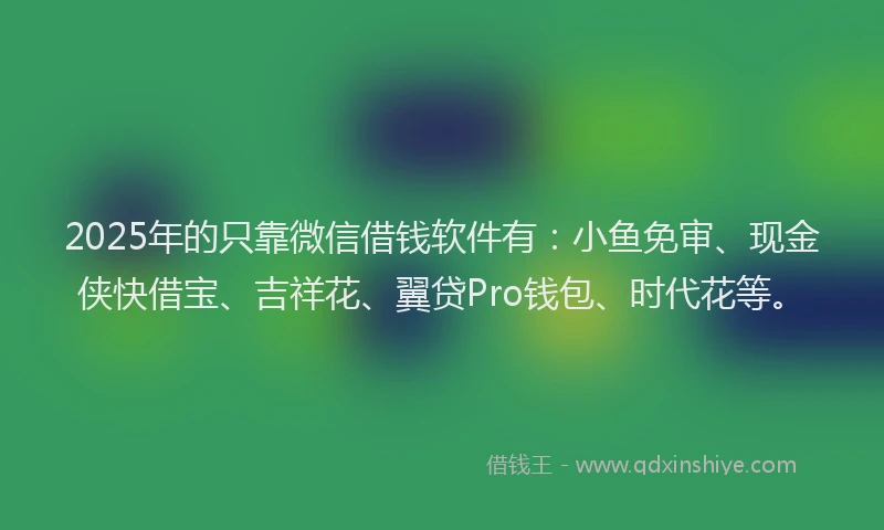 2025年的只靠微信借钱软件有：小鱼免审、现金侠快借宝、吉祥花、翼贷Pro钱包、时代花等。