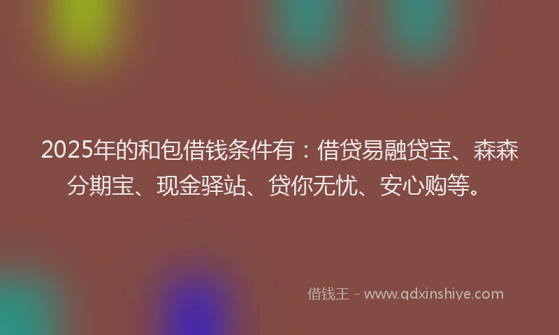 2025年的和包借钱条件有：借贷易融贷宝、森森分期宝、现金驿站、贷你无忧、安心购等。