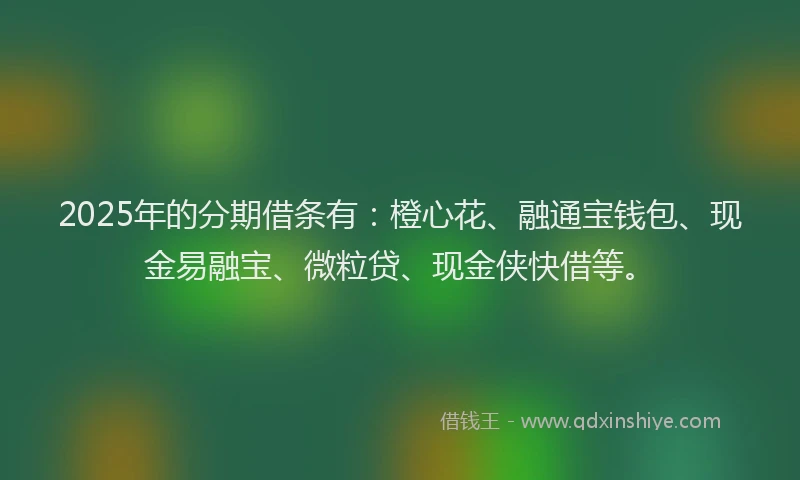 2025年的分期借条有：橙心花、融通宝钱包、现金易融宝、微粒贷、现金侠快借等。