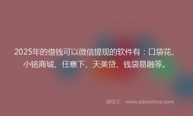 2025年的借钱可以微信提现的软件有：口袋花、小铭商城、任意下、天美贷、钱袋易融等。