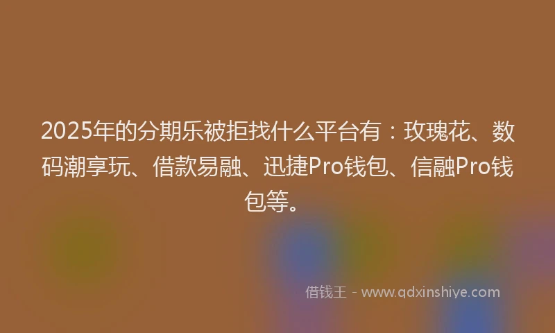 2025年的分期乐被拒找什么平台有：玫瑰花、数码潮享玩、借款易融、迅捷Pro钱包、信融Pro钱包等。