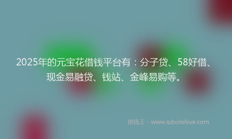 2025年的元宝花借钱平台有：分子贷、58好借、现金易融贷、钱站、金峰易购等。
