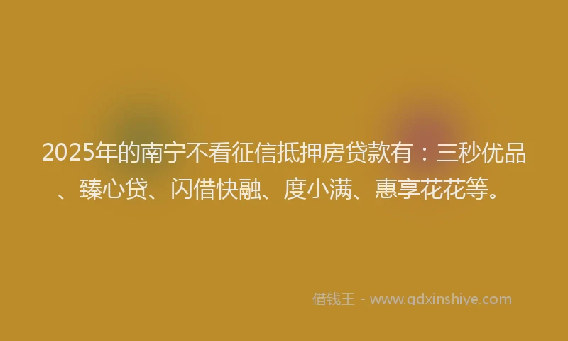 2025年的南宁不看征信抵押房贷款有：三秒优品、臻心贷、闪借快融、度小满、惠享花花等。