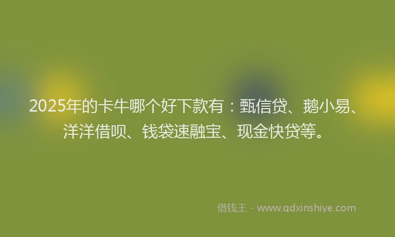 2025年的卡牛哪个好下款有：甄信贷、鹅小易、洋洋借呗、钱袋速融宝、现金快贷等。