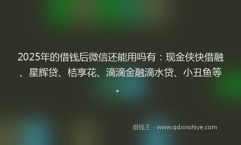 2025年的借钱后微信还能用吗有：现金侠快借融、星辉贷、桔享花、滴滴金融滴水贷、小丑鱼等。